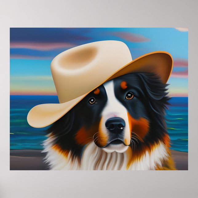 Bernese Mountain Dog At The Beach Poster (Front)