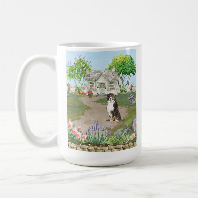 Bernese Mountain Dog At the Cottage ceramic mug (Left)