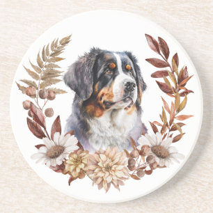 Bernese Mountain Dog Autumn Wreath Coaster