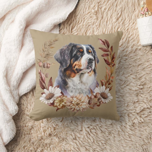 Bernese Mountain Dog Autumn Wreath Cushion (Blanket)