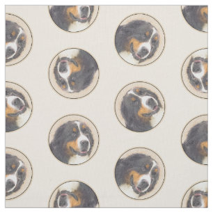 Bernese Mountain Dog Berner Painting Cute Pet Art Fabric