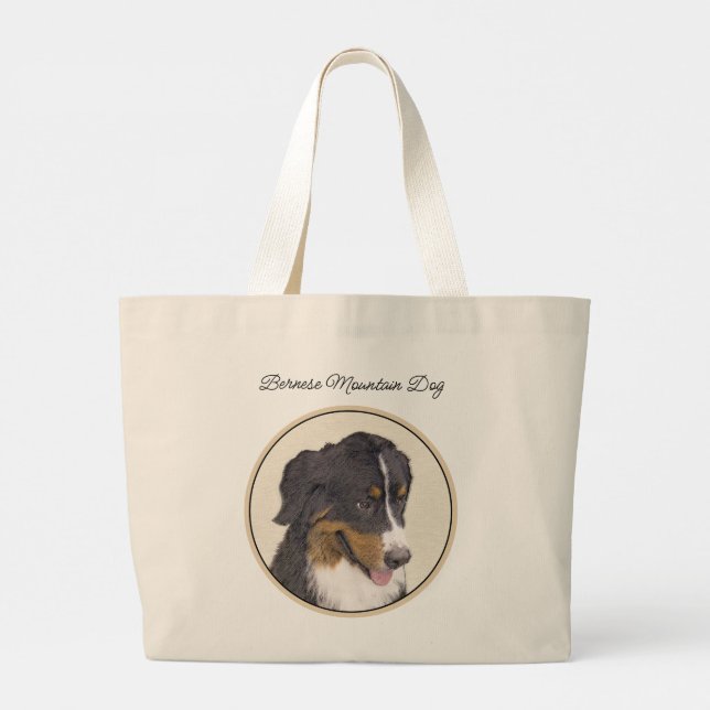 Bernese Mountain Dog Berner Painting Cute Pet Art Large Tote Bag (Back)
