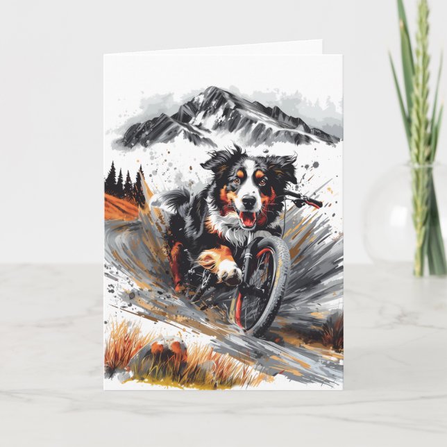 Bernese Mountain Dog Biking In The Mountains Card (Front)