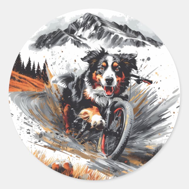 Bernese Mountain Dog Biking In The Mountains Classic Round Sticker (Front)