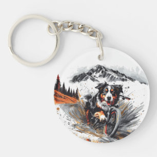Bernese Mountain Dog Biking In The Mountains Key Ring