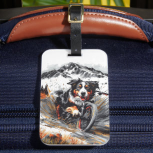 Bernese Mountain Dog Biking In The Mountains Luggage Tag