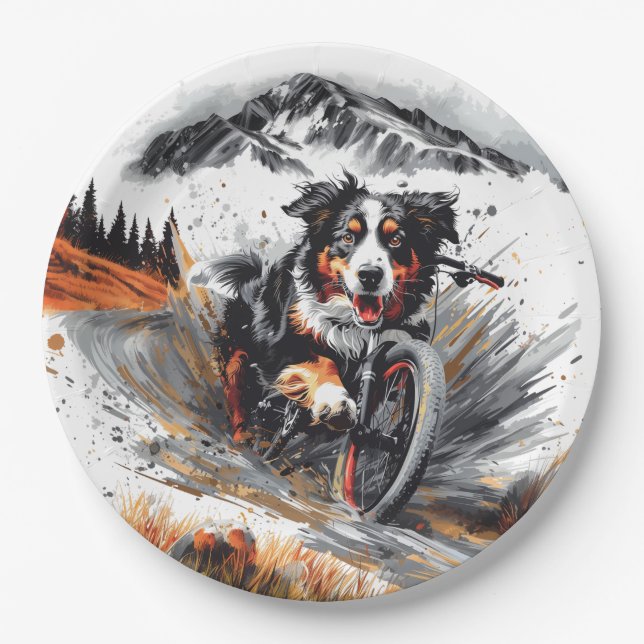 Bernese Mountain Dog Biking In The Mountains Paper Plate (Front)