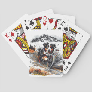Bernese Mountain Dog Biking In The Mountains Playing Cards