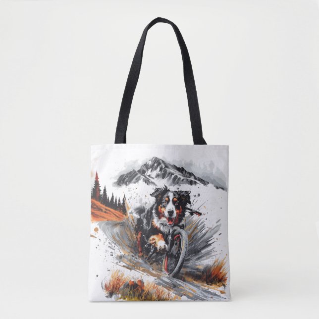 Bernese Mountain Dog Biking In The Mountains Tote Bag (Front)
