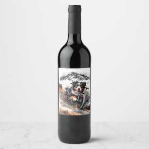 Bernese Mountain Dog Biking In The Mountains Wine Label