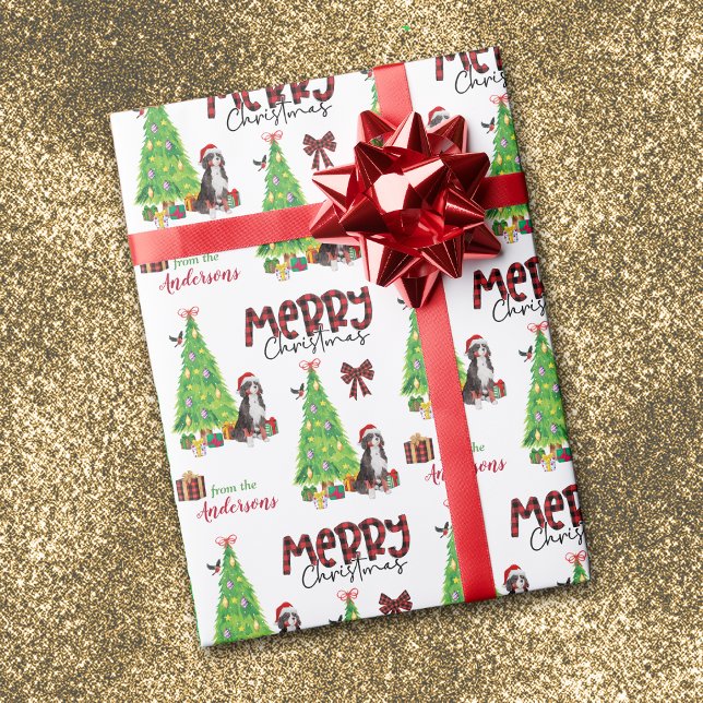 Bernese Mountain Dog, Bird and Christmas Tree Wrapping Paper (Creator Uploaded)