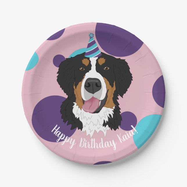 Bernese Mountain Dog Birthday Paper Plate (Front)