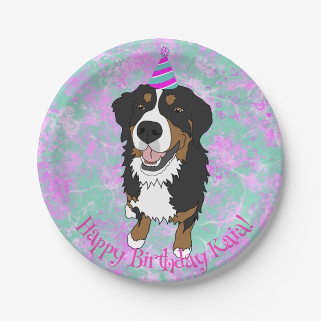 Bernese Mountain Dog Birthday Paper Plate (Front)