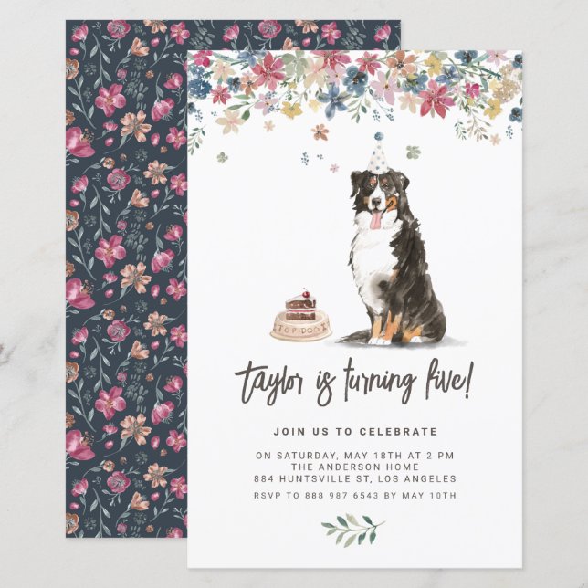 Bernese Mountain Dog Birthday Party Invitation (Front/Back)