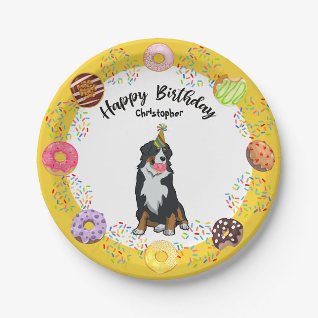 Bernese Mountain Dog Birthday Party Paper Plate (Front)