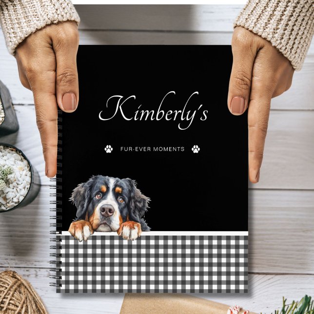 Bernese Mountain Dog Black White Gingham Custom Notebook (Creator Uploaded)
