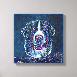 Bernese Mountain Dog Blue Starry Night Painting  Canvas Print