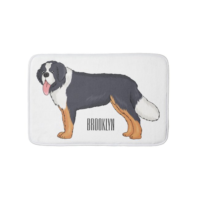 Bernese mountain dog cartoon illustration bath mat (Front)