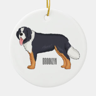 Bernese mountain dog cartoon illustration ceramic tree decoration