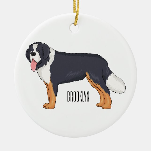 Bernese mountain dog cartoon illustration ceramic tree decoration (Front)