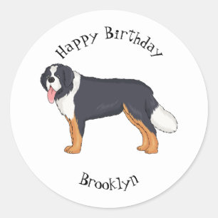 Bernese mountain dog cartoon illustration classic round sticker