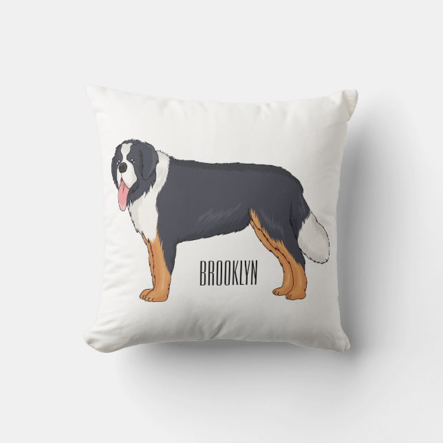 Bernese mountain dog cartoon illustration cushion (Front)