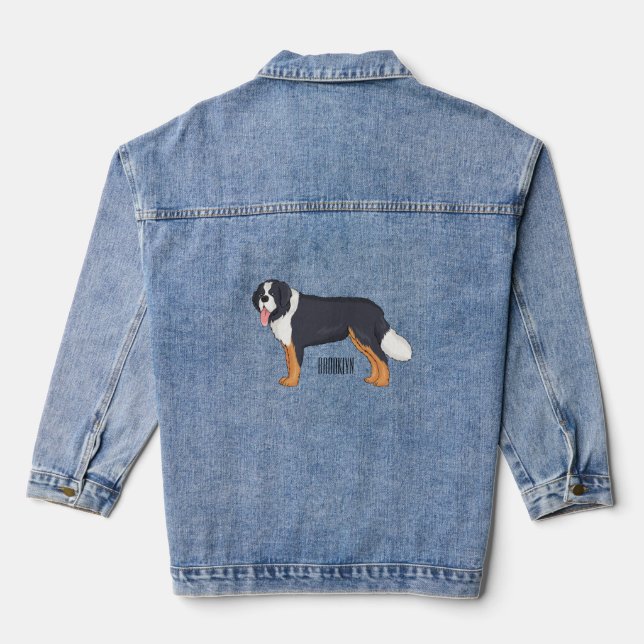 Bernese mountain dog cartoon illustration denim jacket (Back)
