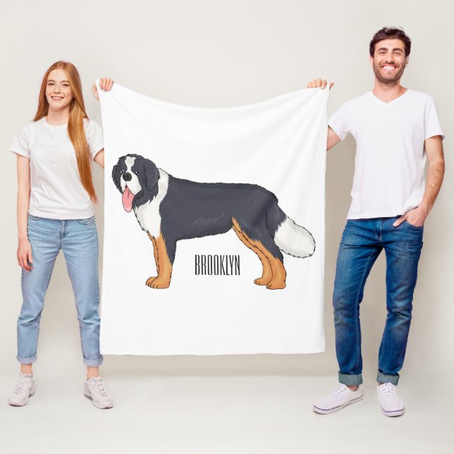 Bernese mountain dog cartoon illustration fleece blanket (In Situ)