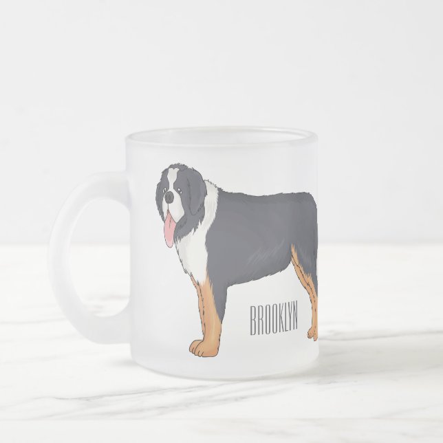 Bernese mountain dog cartoon illustration  frosted glass coffee mug (Left)