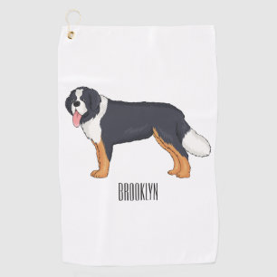 Bernese mountain dog cartoon illustration golf towel