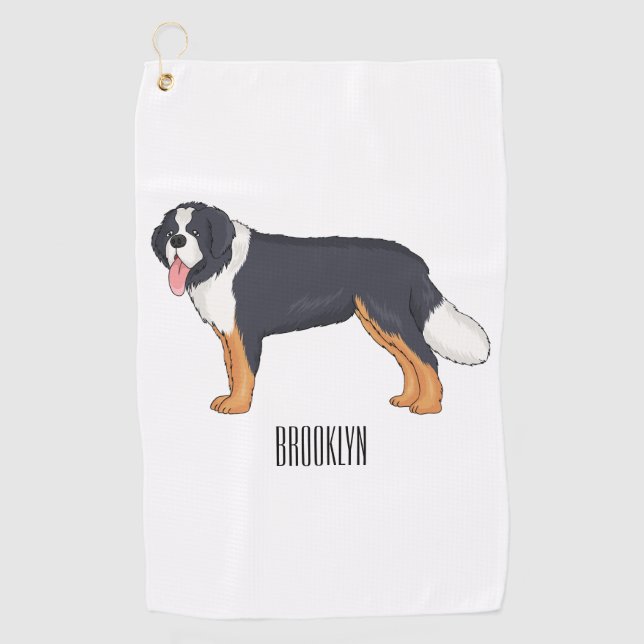 Bernese mountain dog cartoon illustration golf towel (Front)