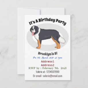 Bernese mountain dog cartoon illustration invitation