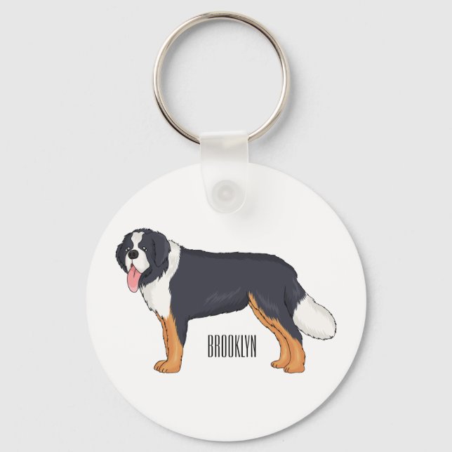 Bernese mountain dog cartoon illustration key ring (Front)