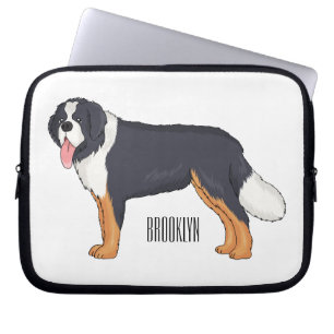 Bernese mountain dog cartoon illustration laptop sleeve