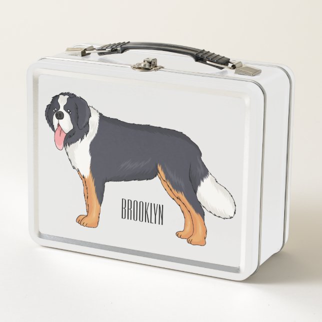 Bernese mountain dog cartoon illustration metal lunch box (Front)