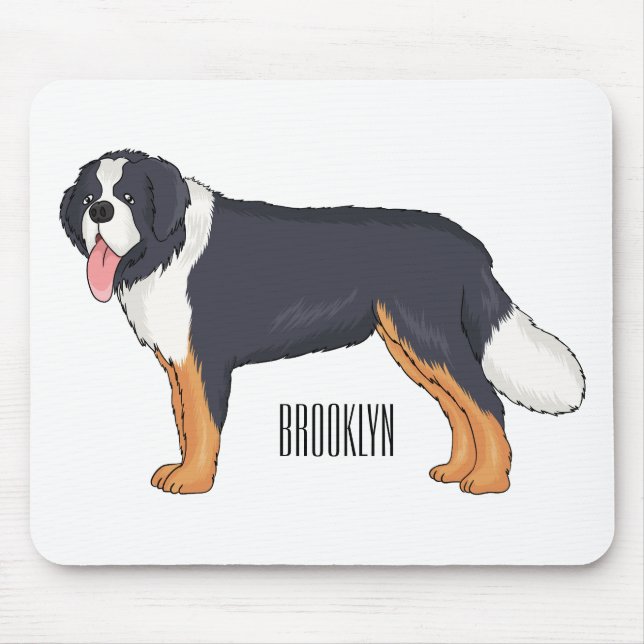 Bernese mountain dog cartoon illustration mouse mat (Front)