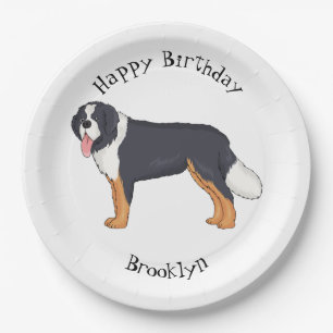 Bernese mountain dog cartoon illustration paper plate