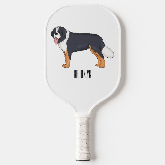 Bernese mountain dog cartoon illustration pickleball paddle (Front)