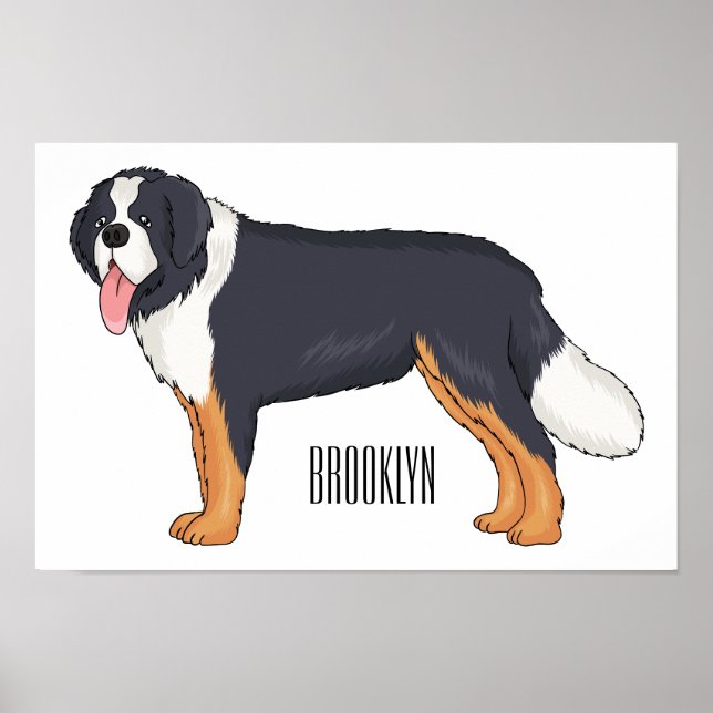 Bernese mountain dog cartoon illustration poster (Front)