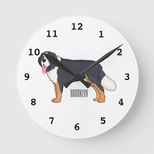 Bernese mountain dog cartoon illustration round clock (Front)