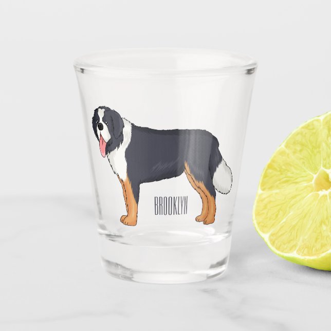 Bernese mountain dog cartoon illustration shot glass (Front)