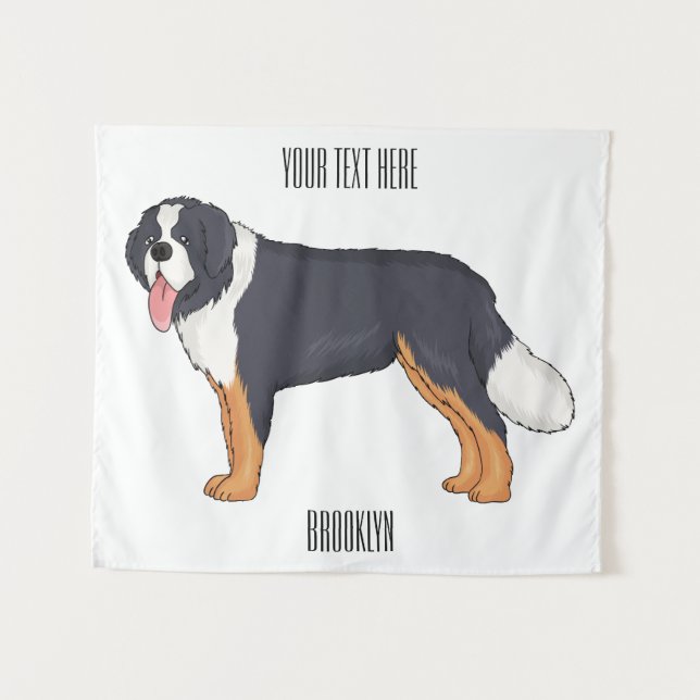 Bernese mountain dog cartoon illustration  tapestry (Front (Horizontal))