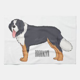 Bernese mountain dog cartoon illustration  tea towel
