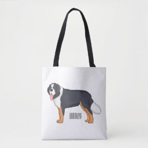 Bernese mountain dog cartoon illustration tote bag