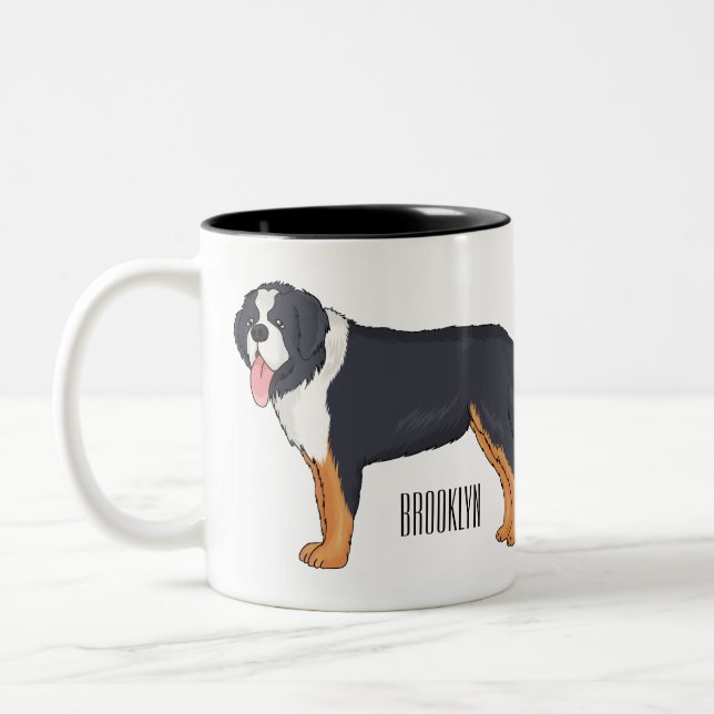 Bernese mountain dog cartoon illustration Two-Tone coffee mug (Left)