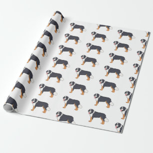 Bernese mountain dog cartoon illustration wrapping paper