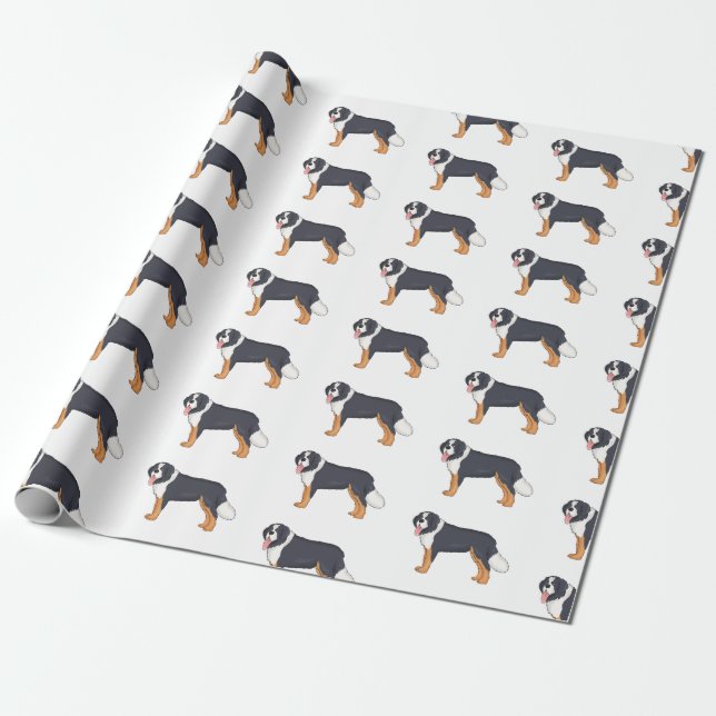 Bernese mountain dog cartoon illustration wrapping paper (Unrolled)