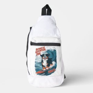 Bernese Mountain Dog Catching Waves Surfing Sling Bag