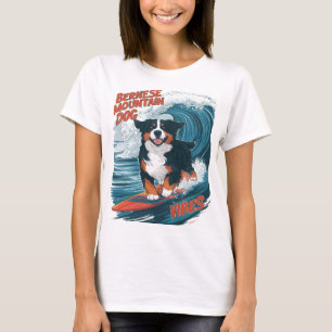 Bernese Mountain Dog Catching Waves Surfing T-Shirt