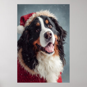 Bernese Mountain Dog Christmas Art Print, Festive Poster